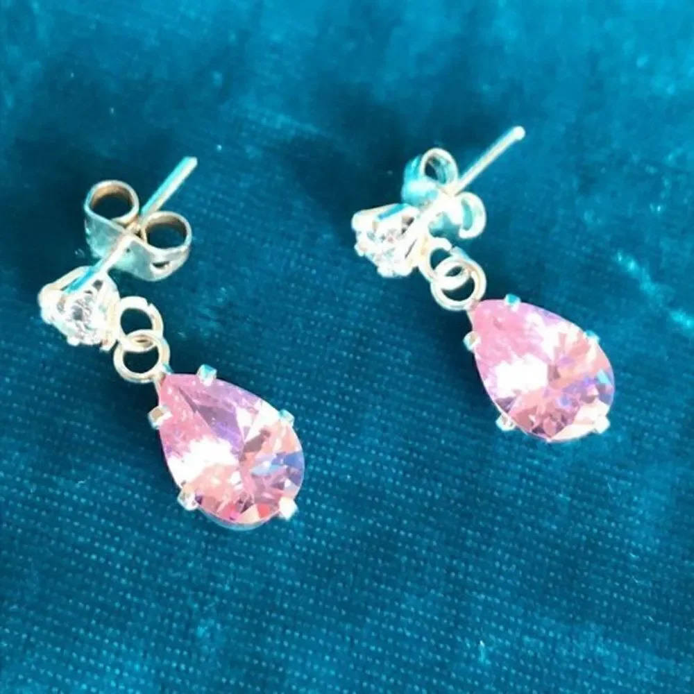 Elegant Pink crystals 925 silver earrings